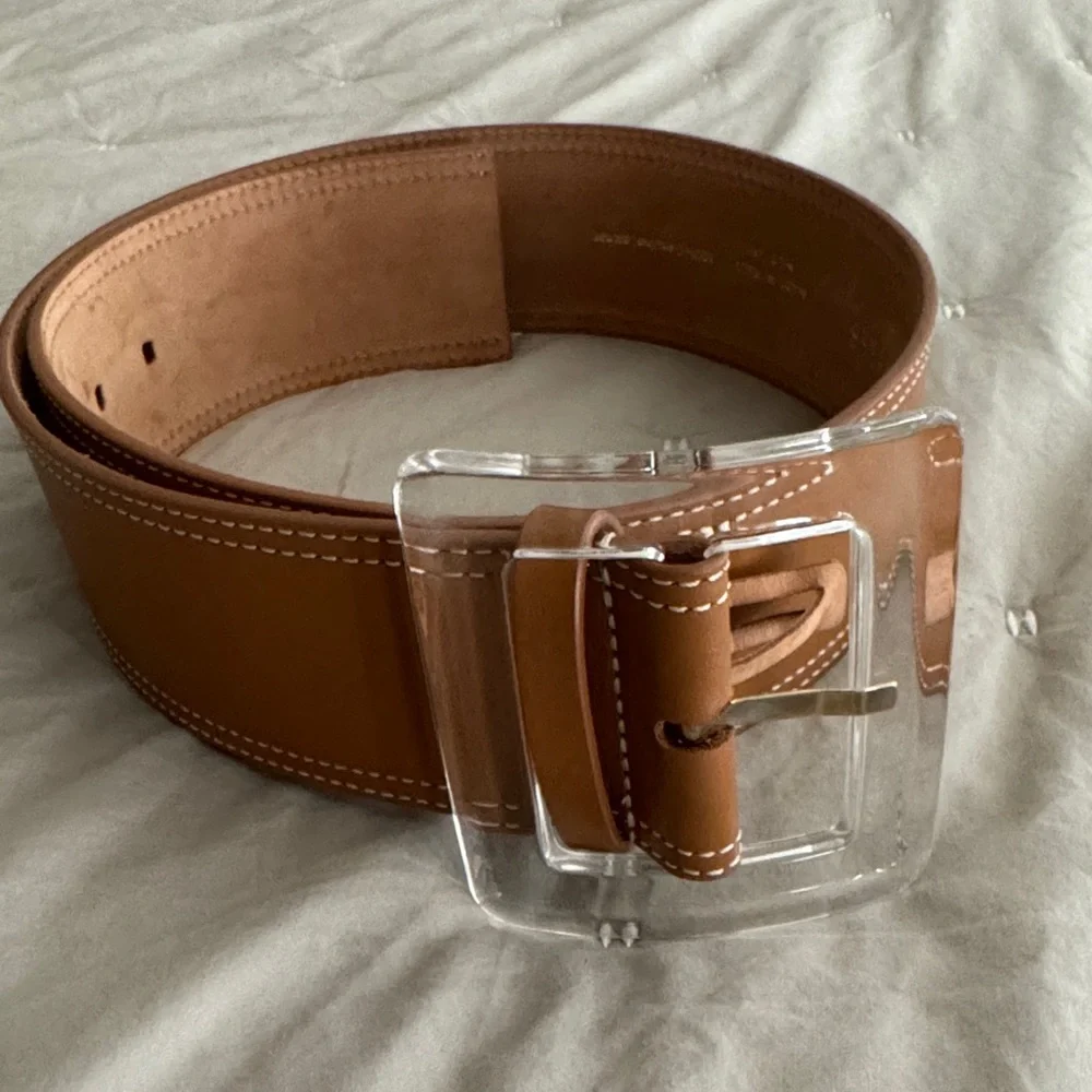 Tan Leather Belt with Clear Buckle - Picture 1 of 3